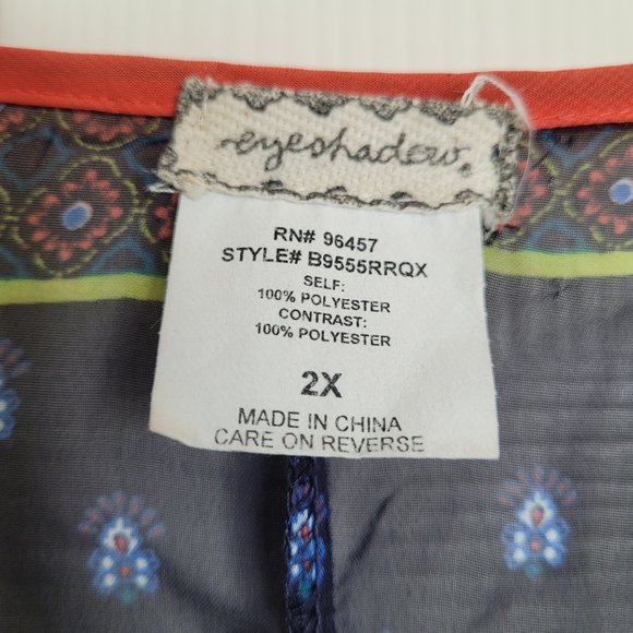 Eyeshadow Long Sleeve Sheer Blouse 2X - Picture 3 of 6